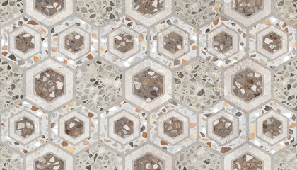 Mosaic background in beige tones in hexagon form