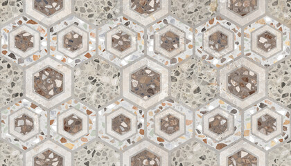 Mosaic background in beige tones in hexagon form