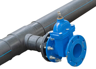 blue wheel valve with pipe on white