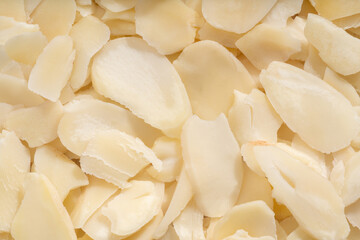 Detailed and large close up shot of almonds.