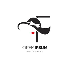 Letter F Beauty Woman Hat Logo Design Vector Icon Graphic Emblem Illustration
