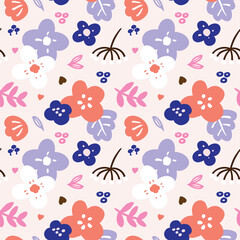 Seamless Pattern with Flower Design on Light Pink Background