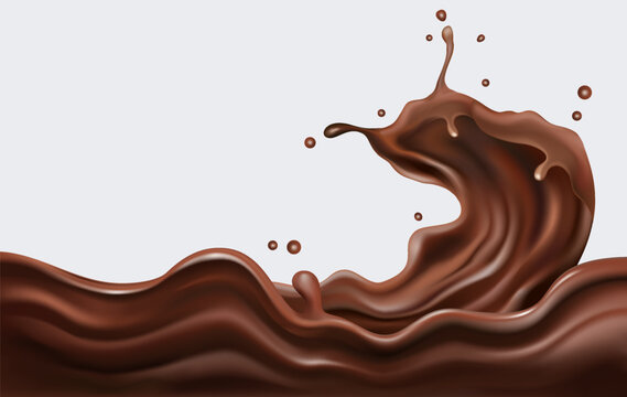 Chocolate splashing in the middle with on solid color background, Vector realistic in 3d illustration.