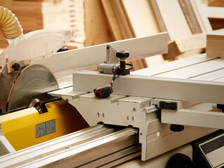 Modern industrial circular saw for woodworking.