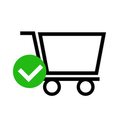Check mark and shopping cart icons. Vectors.
