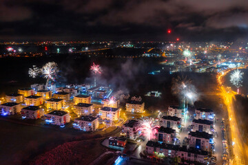 New Years fireworks display in Rotmanka, Poland