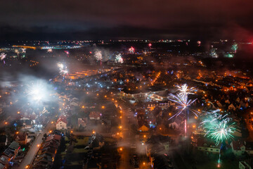New Years fireworks display in Rotmanka, Poland