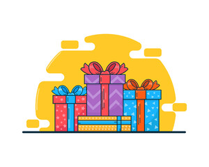 Premium vector colorful birthday gifts box illustration . Vector birthday presents .