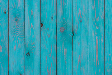 Empty wooden background with boards, copy space. Blue colored wood texture with old paint, scrathes and scrapes. Vertical stripes on textures backdrop