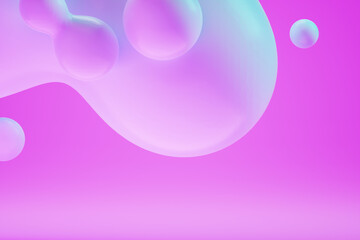 Gradient pink soft background, modern style in pastel colors, abstraction. Creative composition, liquid forms, magazine style, template. Copy space, 3D render, 3D illustration.