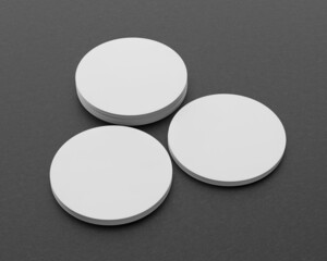 3D render, mockup of round business cards against the background of black paper, with auxiliary markup for easy placement of your design