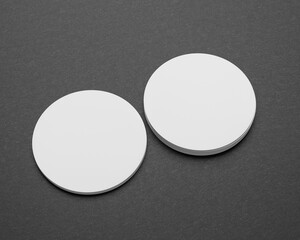 3D render, mockup of round business cards against the background of black paper, with auxiliary markup for easy placement of your design