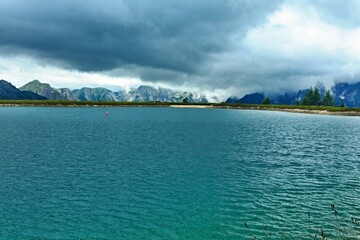 Austrian Alps - view of Lake Schafkogelsee at the top station of the Höss-express cable car in Totes Gebirge