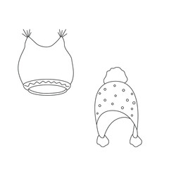 Interesting style of a winter hats. Vector outline illustration. Suitable for use as a technical drawing, for the fshn industry, on sites, in the form of icons, for children's books and coloring pages