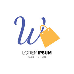 Letter W Shopping Bag Logo Design Vector Icon Graphic Emblem Illustration