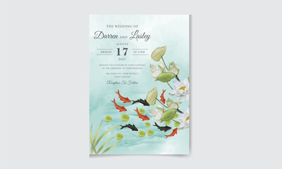 Beautiful watercolor  lotus flower invitation card template.
