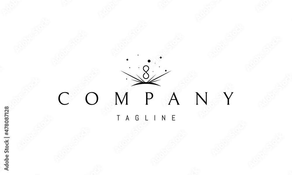 Wall mural vector logo with an abstract image of a big bang in the form of a shining star and an infinity sign.