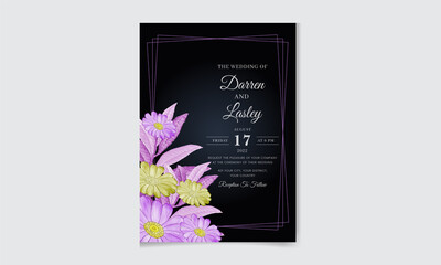 Elegant wedding invitation card template with beautiful flowers and leaves. Editable premium vector template