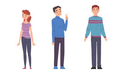 Happy Smiling Man and Woman Character Standing Vector Set.