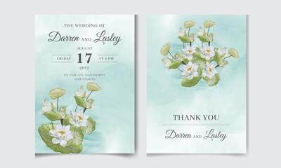 Beautiful watercolor  lotus flower invitation card template.