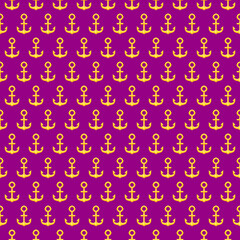 simple vector pixel art seamless pattern of navy golden luxury ship anchor in the style of retro video games in violet baclground
