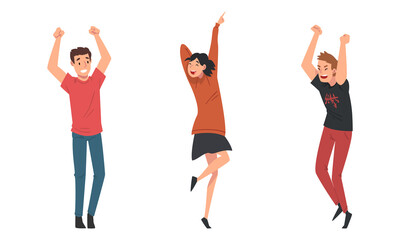 People Character Dancing at Disco Party Moving Hands and Legs Vector Set