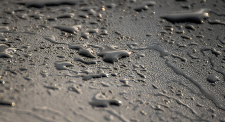 Water or Rain drop on black leather motorcycle seat 