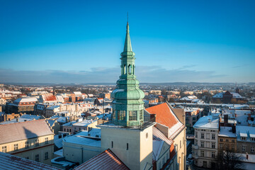 Grudziadz city by the Vistula river at snowy winter. Poland