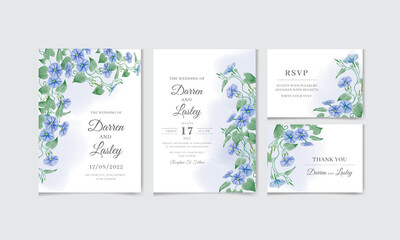 Elegant wedding invitation card set template with beautiful flowers and leaves. Editable premium vector template