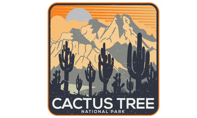 Fototapeta na wymiar Cactus tree vintage graphic print design for t shirt print, poster, sticker, background and other uses.