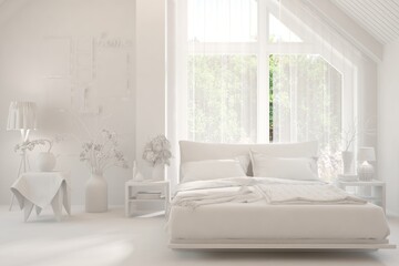 Soft color bedroom interior. Scandinavian design. 3D illustration