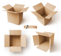 Vector realistic illustration of brown cardboard boxes on a white background.