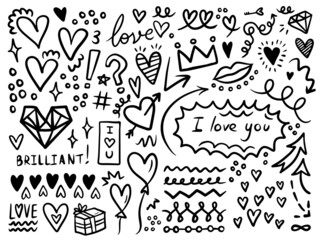 Love heart doodle theme. Simple lines elements