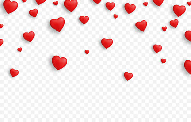 Vector realistic hearts png. Hearts on an isolated transparent background. Hearts falling from the sky png. Holiday, Valentine's Day.