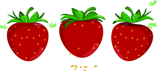 three red ripe strawberry set