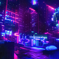 Fototapeta na wymiar Cyberpunk futuristic wallpaper with blue and purple neon lights. Colorful techno backdrop with aesthetics of style of 80's. Glowing neon abstraction. Futuristic abstract background.