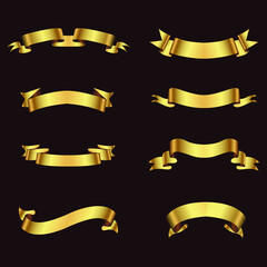 Set of Gold ribbon banners. Ribbon elements. Modern Luxury ribbons collection. isolated on dark background. Vector illustration eps 10