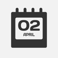 Icon day date 2 April, template calendar page
