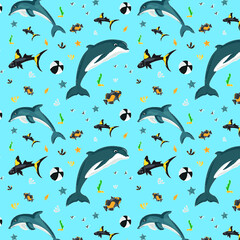 black Dolphins Seamless Pattern
