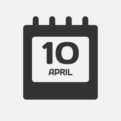 Icon day date 10 April, template calendar page