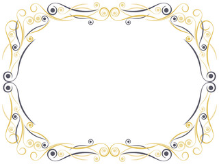 Art deco frame with swirls. Art Nouveau linear border. Design a template for invitations, leaflets and greeting cards. Geometric golden frame. The style of the 1920s - 1930s. Vector illustration