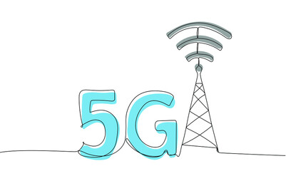 5g network technology. Wireless mobile telecommunication service concept. One continuous line drawing. Vector illustration