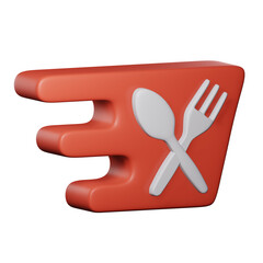 red fork and spoon icon with fast effect delivery and white background, 3d Rendering