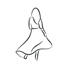 Fototapeta na wymiar woman wearing dress girl silhouette line art