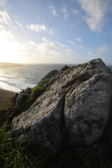 Fototapeta na wymiar A granite boulder above Sennen Cove Cornwall