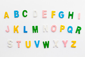 Alphabet letters for starters learn English. colorful letters toys children. english font jigsaw. color wood font.