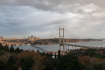 Obraz na płótnie Canvas A very beautiful Istanbul bosphorus and bridge view in sunrise. Morning light.