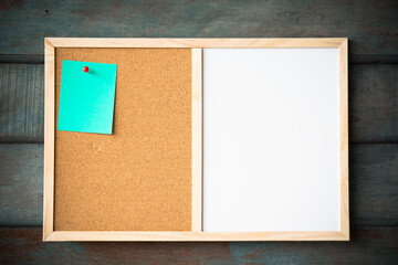 Fototapeta premium abstract paper note pin on cork board. Blank notes for add text message or design website. sticker note