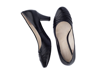 Top view of a pair of women's shoes on a white background.