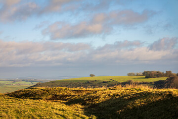 Wide expansive views from Chiselbury ring hillfort on Fovant Down Cranbourne Chase west Wiltshire south west England